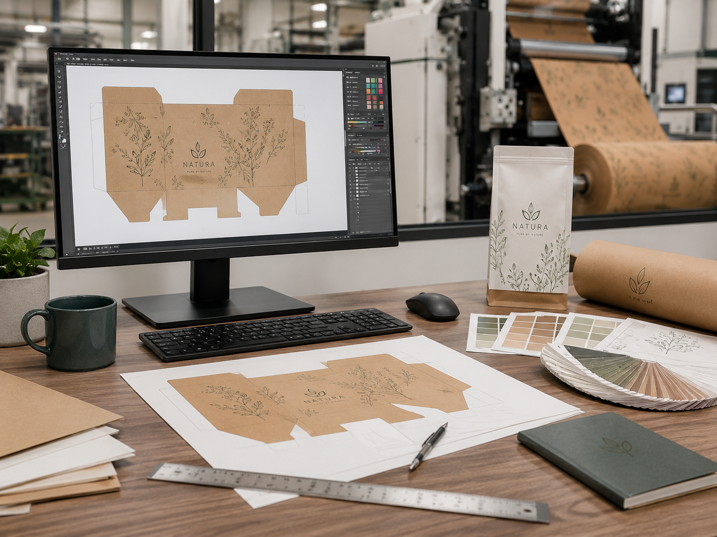 Projekt techniczny torby papierowej przygotowany do druku fleksograficznego